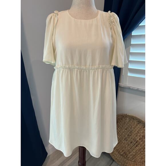 SHOW ME YOUR MUMU Brooks Bohemian Flowy Short Sleeve Babydoll Mini Dress Cream M - Picture 8 of 12